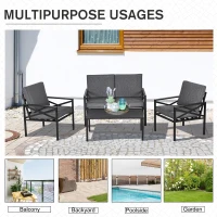 Outsunny 4-Piece Patio Furniture Set Garden Conversation Set with Soft Washable Cushions & Strong Steel Frame, Grey(m-6)
