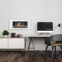 HOMCOM Ethanol Fireplace, 43.25" Wall-Mounted 0.73 Gal Stainless Steel Max 323 Sq. Ft., Burns up to 4 Hours, White(m-8)