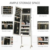 HOMCOM Floor Standing Jewelry Cabinet, Lockable Jewelry Organizer with Full-Length Mirror, and 3 Adjustable Angles, White(m-4)