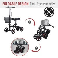 HOMCOM Foldable Knee Walker W/ Non-Marking Wheel(m-4)