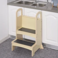 Qaba Toddler Tower Kitchen Helper for Children with 2 Non-Slip Steps and Support Handles - Natural(m-2)
