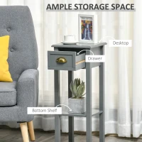 HOMCOM 2-Tier Tall Side Table, Nightstand End Table w/ Drawer & Bottom Shelf for Living Room, Bedroom, Gray(m-4)
