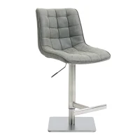 HOMCOM Vintage PU Leather Bar Stool with Stainless Steel Base, Adjustable Counter Height Bar Chair Swivel Barstool with Back, Footrest, Grey(m-10)