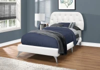Monarch Twin Size Contemporary Upholstered Bed Frame with Padded Diamond Tufted Headboard and Chrome Legs - White Leather Look(m-2)