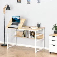 HOMCOM Drafting Table, Adjustable Drawing Desk, Multifunctional Writing Desk with 15-Level Tiltable Tabletop and Storage Shelf for Home Office, Natural(m-2)