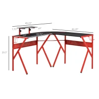 HOMCOM L-Shaped Gaming Desk, Corner Computer Desk, Gaming Table with Carbon Fiber Desktop, Adjustable Monitor Stand, Cup Holder, Headphone Hook and K Frame, Red/Black(m-3)