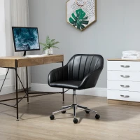 Vinsetto Mid Back Home Office Chair Computer Desk Chair with PU Leather, Adjustable Height, Swivel Wheels for Study, Bedroom, Black(m-8)