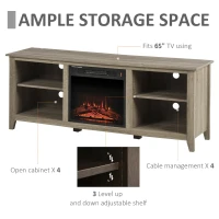 HOMCOM 60" W x 23.5" H Electric Fireplace Mantel TV Stand, Media Console Center Cabinet with 2 Adjustable Shelves, 4 Cable Management Holes and Fits up to 65" TV, Brown(m-5)