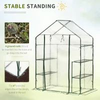 Outsunny 56" x 29" x 77" Mini Greenhouse Walk-in Greenhouse Garden Hot House with 2-Tier Shelving, Roll-Up Door & Weather Cover(m-6)