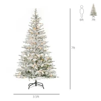 HOMCOM 7ft Pre-Lit Snow-Flocked Noble Fir Artificial Christmas Tree with Realistic Branches, 198 LED Lights and 342 Tips(m-3)