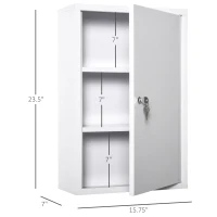 kleankin Steel Wall Mount Medicine Cabinet 3 Tier Emergency Box for Bathroom Kitchen, Lockable with 2 Keys - White(m-4)