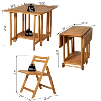 Outsunny 5pcs Acacia Wood Dining Set Expandable Table Compact Folding Chair(m-3)