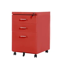 HOMCOM Rolling Filing Steel Cabinet Chest Organizer Cupboard Home Office Furniture with 3 Drawers and LOCK (Red)(m-2)