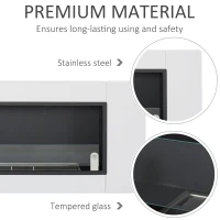 HOMCOM Ethanol Fireplace, 43.25" Wall-Mounted 0.73 Gal Stainless Steel Max 323 Sq. Ft., Burns up to 4 Hours, White(m-6)