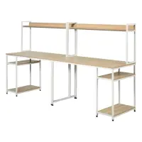 HOMCOM 94.5in Industrial Double Computer Desk with Hutch and Storage Shelves, Extra Long Two Person Home Office Desk, Writing Table Workstation for 2 People with CPU Stand, Oak Wood Grain(m-1)