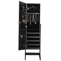 HOMCOM Mirrored Jewellery Cabinet Armoire Stand Organizer for Rings Earrings Bracelets Lockable Black(m-10)