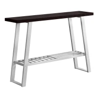 Monarch 48" Modern Wood Grain Top 2-Tier Metal Framed Accent Console Table - Silver / Cappuccino Brown Finish(m-1)