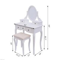 HomCom Dressing Table Stool Makeup Mirror Wood Dresser Antique Style Shabby Chic with Vanity Mirror & Stool - White(m-3)