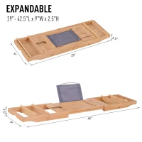 kleankin 42" Adjustable Luxury Bath Caddy Book Tablet Laptop Wine Holder Natural Bamboo Tray(m-3)