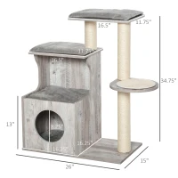 PawHut Cat Tree Climbing Activity Center with Scratching Post Condo Perch Cushions 34.75" H, Grey(m-3)