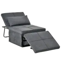 HOMCOM 4-in-1 Multi Function Folding Single Sofa Bed with Retractable Footrest, Convertible Sleeper with Adjustable Backrest For Living Room and Small Spaces, Dark Grey(m-1)