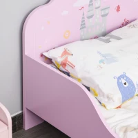 HOMCOM Kids Wooden Bed w/ Castle Pattern Safety Rails Perfect Gift for Toddlers Girls(m-4)