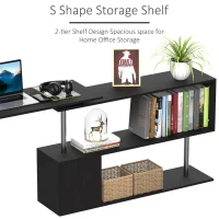 HOMCOM 55" 360° Rotating Corner Computer Desk Modern L-Shaped Home Office Workstation with 3-Tier Storage Shelves, Bookshelf, Black(m-5)