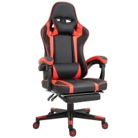 Vinsetto High Back Gaming Chair, PU Leather Racing Style Gamer Computer Chair with Retractable Footrest with Lumbar Support, Pillow and Adjustable Padded Armrests, Red(m-1)