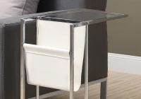 Monarch 24" Contemporary Tempered Glass Top Chrome Metal Frame Snack C-Shape Side Accent Table with Magazine Storage Rack - White Finish(m-4)