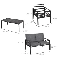 Outsunny 4-Piece Patio Furniture Set Garden Conversation Set with Soft Washable Cushions & Strong Steel Frame, Grey(m-3)