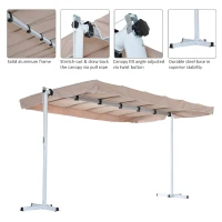 Outsunny 12'x8' Free Standing Manual Retractable Awning Outdoor Gazebo Garden Sunshade Beige(m-2)