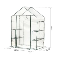 Outsunny 56" x 29" x 77" Mini Greenhouse Walk-in Greenhouse Garden Hot House with 2-Tier Shelving, Roll-Up Door & Weather Cover(m-3)