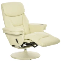 HOMCOM Manual Recliner, Swivel Lounge Armchair with Side Pocket, Footrest and Cup Holder, Cream White(m-10)