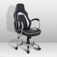 HOMCOM High Back Executive Racing Office Chair PU Leather Swivel Computer Desk Seat Black and White"(m-1)