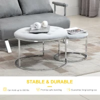 HOMCOM Nesting Coffee Table Set of 2, Round End Tables with Velvet-Feel Button Tufted Top for Living Room, Home Office, Grey(m-6)
