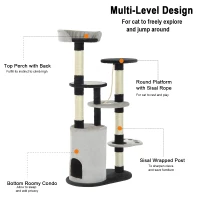 Pawhut 55-inch Cat Tree Scratching Furniture with Condo Post (Black/Gray)(m-4)