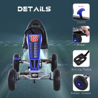 Aosom Pedal Go Kart, 4 Wheels Pedal Ride On for Boys & Girls with Rubber Wheels, Adjustable Seat & Sharp Handling - Blue(m-5)