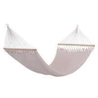 Outsunny Double Hammock Outdoor 2 Person Wide Swing Bed Portable Camping Sun Lounger w/ Wood Spreader Bar Cream(m-1)