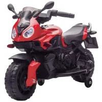 Aosom 6V Kids Motorcycle Dirt Bike Electric Battery-Powered Ride-On Toy Off-road Street Bike for Children with Rechargeable Battery, Pedal, Horn, Headlights, and Training Wheels for Balance Red(m-1)