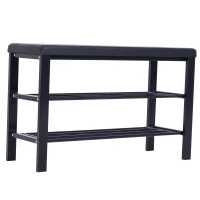 HOMCOM Hallway Shoe Bench with 2 Tier Shoe Rack Holder Entryway Shoe Storage Shelf Unit with Padded Seat Black(m-4)