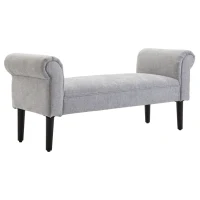 HOMCOM 52" Linen Upholstered Accent Ottoman Bench With Armrests, Light Gray(m-11)