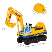 Qaba Kids  Ride-on Excavator Toy for Toddlers with Sound Effects and Safety Helmet, Outdoor Construction Toy with Electric Controllable Digging Bucket, Yellow(m-3)
