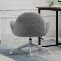HOMCOM Faux Fur Leisure Chair Accent Chair Office Swivel Chair with Mid-Back Wide Design, Adjustable Seat Height, Steel Base, Wheels, Grey(m-8)