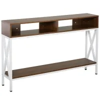 HOMCOM Industrial Style Entryway Console Table Desk with Shelf for Living Room, or Bedroom, Walnut Wood Grain and White(m-1)