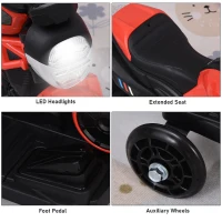 Aosom 6V Kid Electric Motorcycle Battery Powered With Training Wheels W/ Music Headlight For 3 - 8 Years Old Kids Red(m-4)