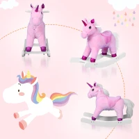 Qaba Kids Plush Toy Rocking Horse Unicorn with Realistic Sounds - Pink(m-5)