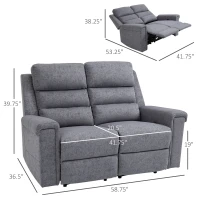 HOMCOM Modern Loveseat Recliner Sofa with Linen Fabric and Thick Sponge Padding, 2 Seater Couch Recliner Couch Manual Reclining Sofa Loveseat Couch Living Room Furniture, Gray(m-3)
