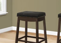 Monarch 2pc Traditional Bar-Height Padded Seat with Tufted Black Leather-Look Upholstery and Nailhead Trim - Espresso(m-3)