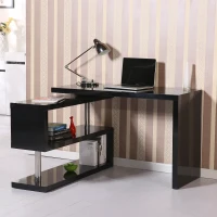 Corner Desk Set Shelves Home Furniture Wood Storage Organizer Study Office Black(m-5)