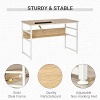 HOMCOM Drafting Table, Adjustable Drawing Desk, Multifunctional Writing Desk with 15-Level Tiltable Tabletop and Storage Shelf for Home Office, Natural(m-5)
